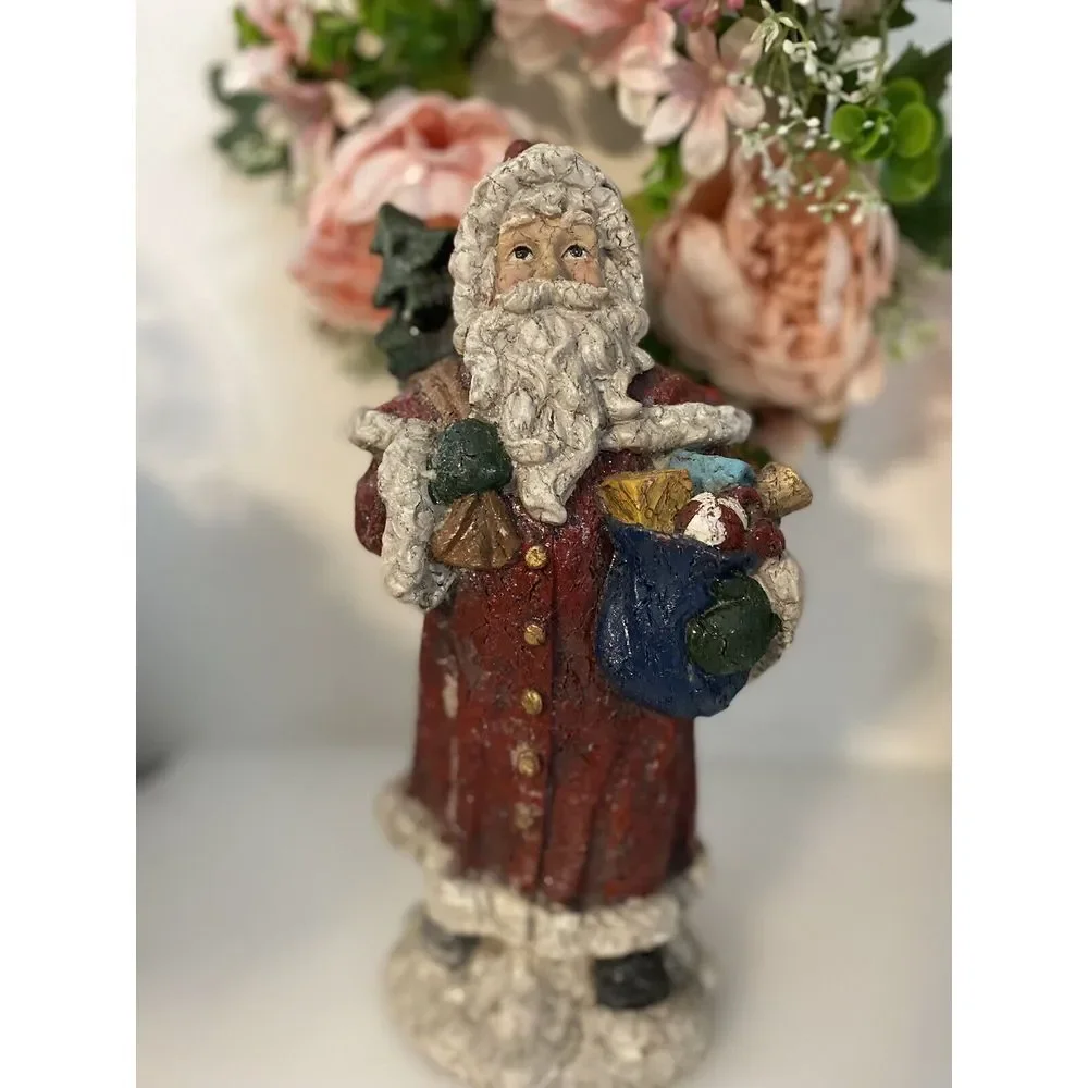 Vintage Santa Claus Statue With‎ Bag Of Toys And Tree Resin 10